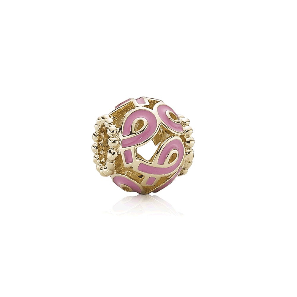 Conta de ouro 14k, esmalte rosa, Liga Portuguesa Contra o Cancro