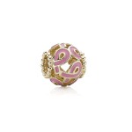 Conta de ouro 14k, esmalte rosa, Liga Portuguesa Contra o Cancro