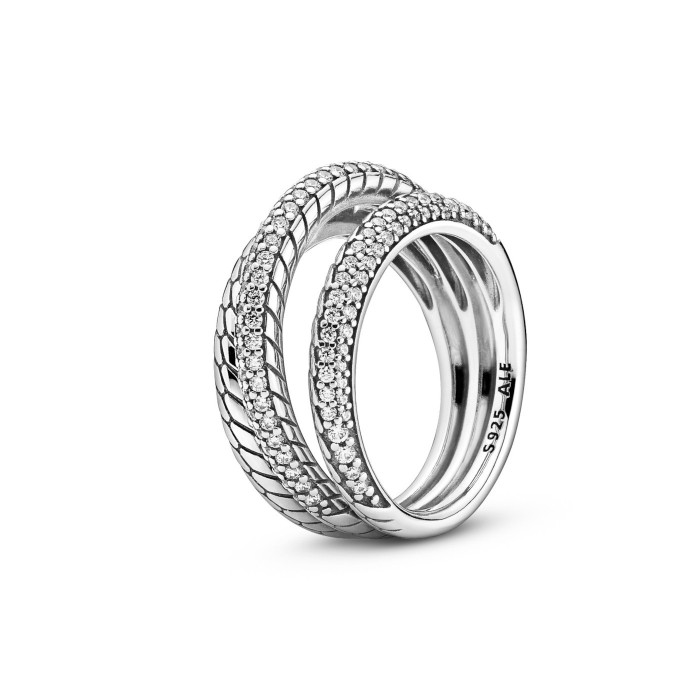 Anel Triple Band Pavé Snake Chain Pattern