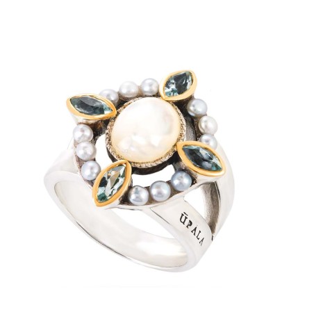 ANEL PRATA 925 E OURO 9K E PEDRAS NATURAIS