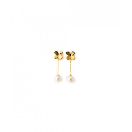 BRINCOS, MAJORICA, TREVO, 10MM, PRATA DOURADA 925, 3,62GR