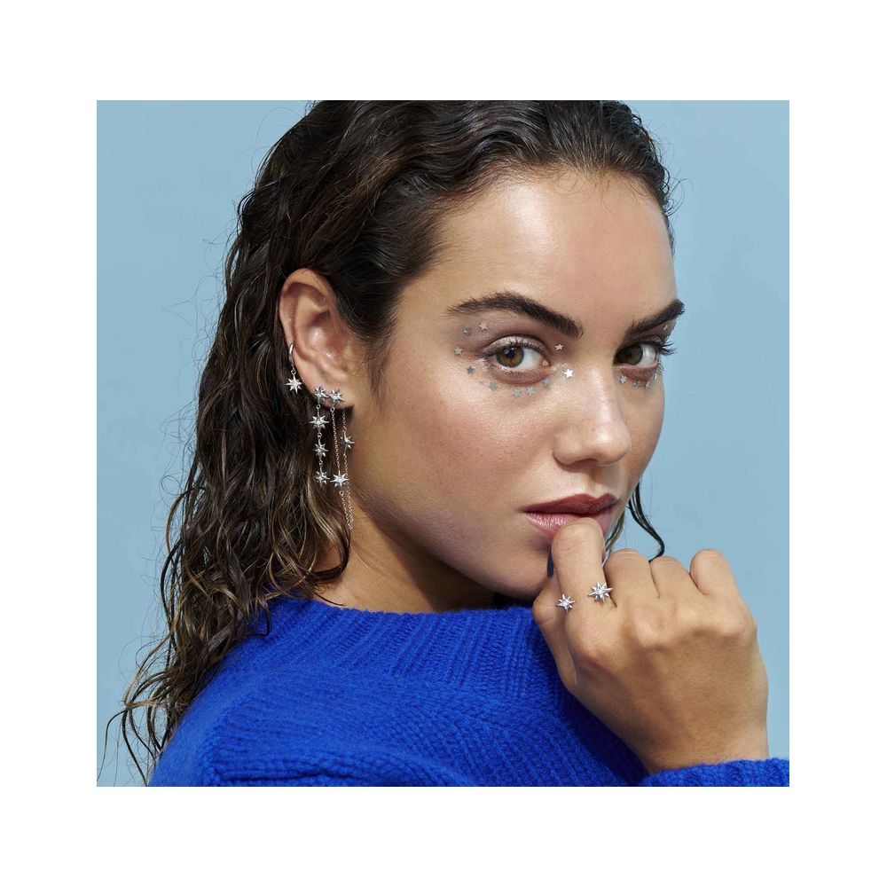 Argolas Radiant Prateada c/Pendente Estrelas RY000031