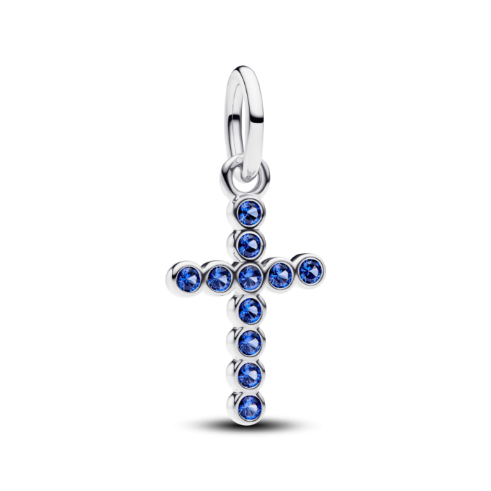 Cross sterling silver dangle with stellar blue crystal 794063c01