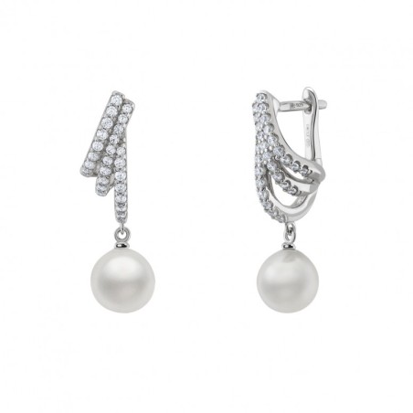 BRINCOS UNIKE THREE HOOPS PEARL SILVER UK.BR.1204.0221