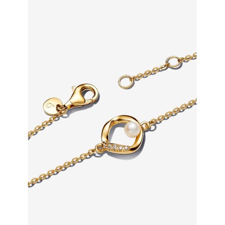 Pulseira com Pérola de Cultura e Círculo Pavé com Forma Orga