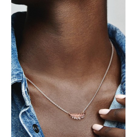 Feather sterling silver and 14k rose gold-plated collier with clear cubic zircon