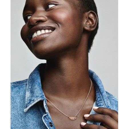 Feather sterling silver and 14k rose gold-plated collier with clear cubic zircon