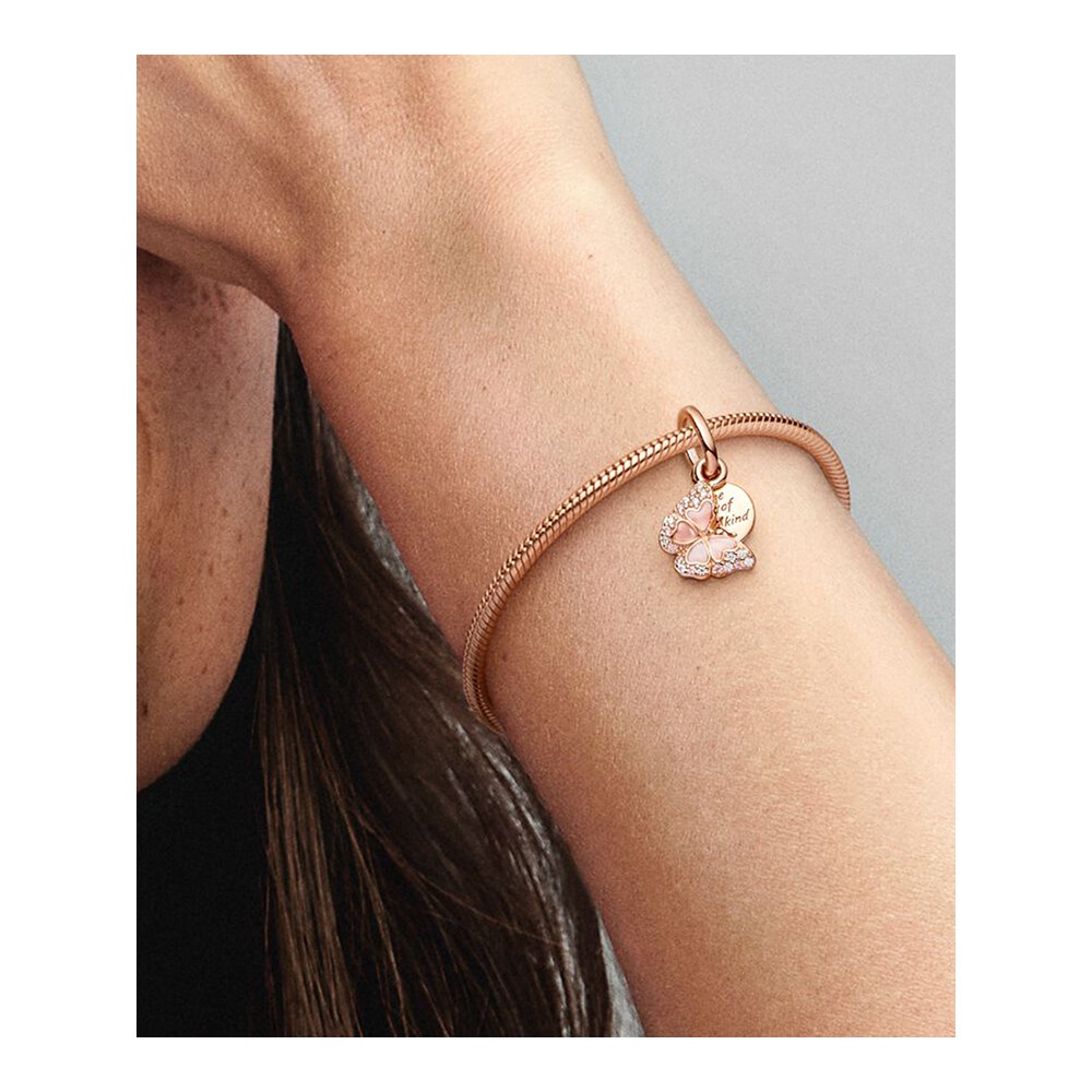 Butterfly 14k rose gold-plated dangle with fancy fairy tale pink and clear cubic