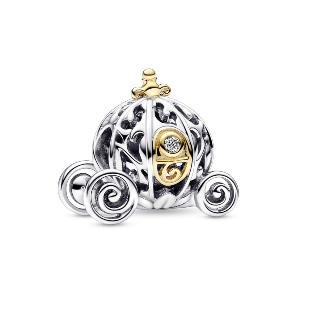 Disney 100 Cinderella carriage sterling silver and 14k gold charm with 0.015 ct