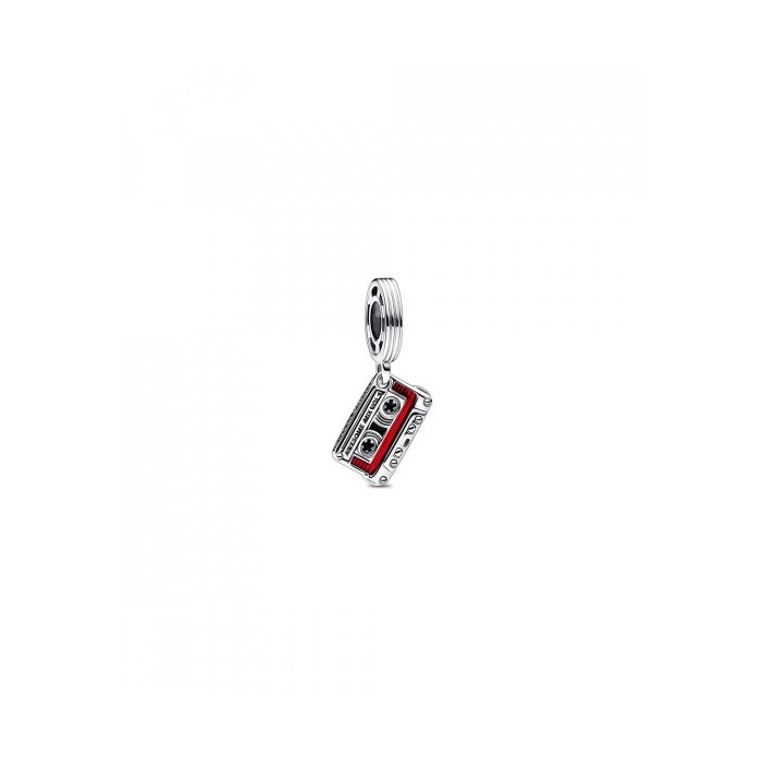 Marvel cassette tape sterling silver dangle with black and transparent red ename