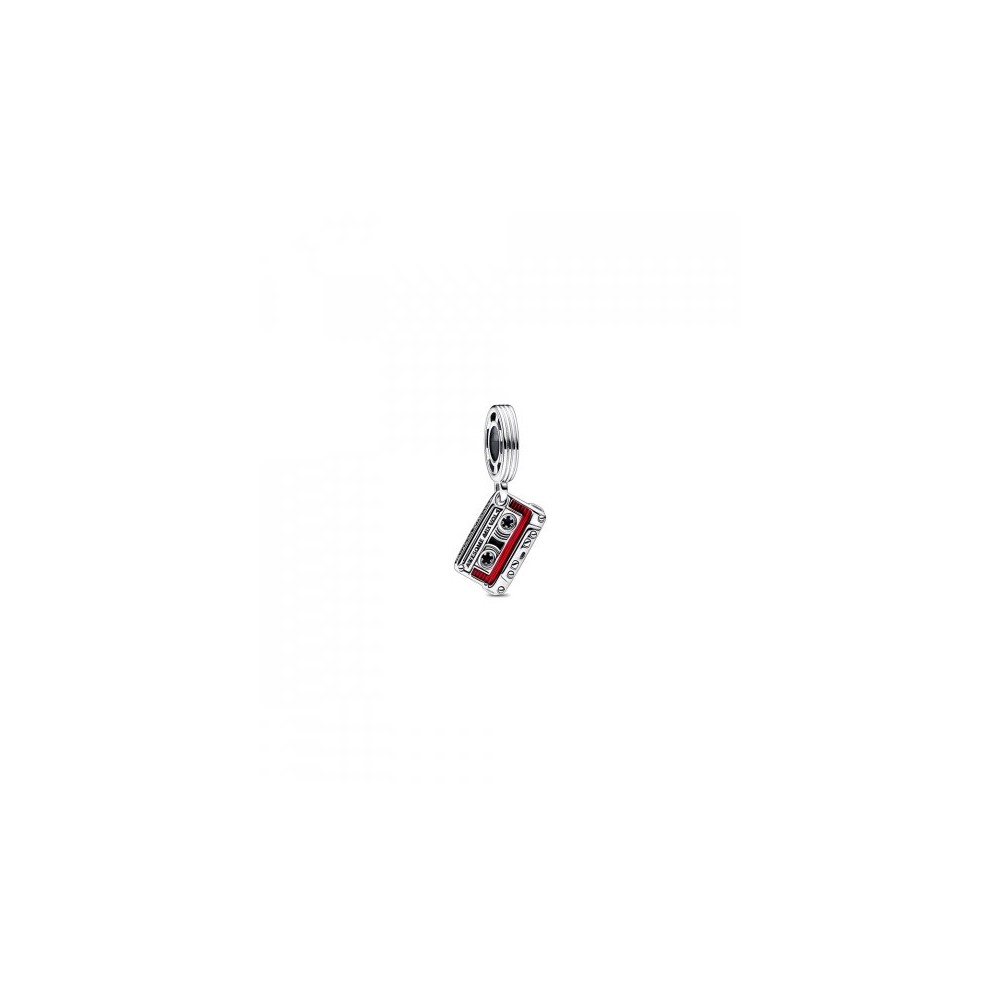 Marvel cassette tape sterling silver dangle with black and transparent red ename