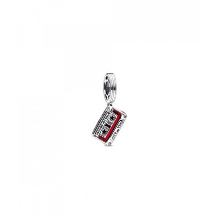 Marvel cassette tape sterling silver dangle with black and transparent red ename