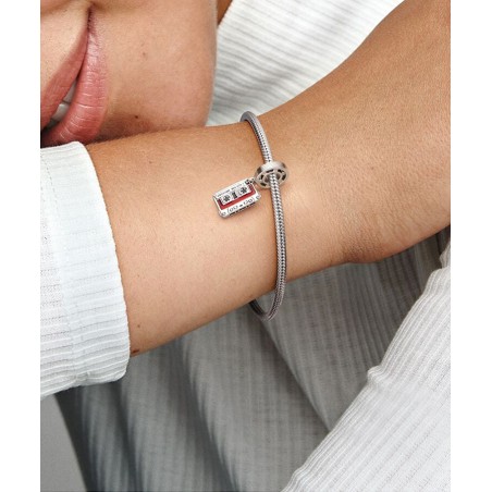 Marvel cassette tape sterling silver dangle with black and transparent red ename