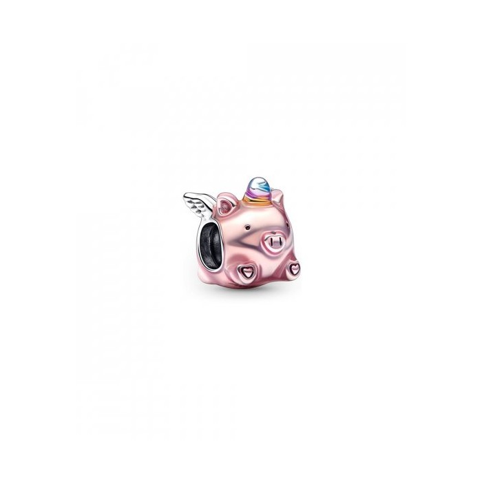 Flying pig sterling silver charm with transparent light pink