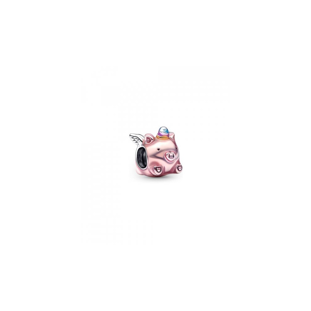 Flying pig sterling silver charm with transparent light pink