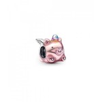 Flying pig sterling silver charm with transparent light pink
