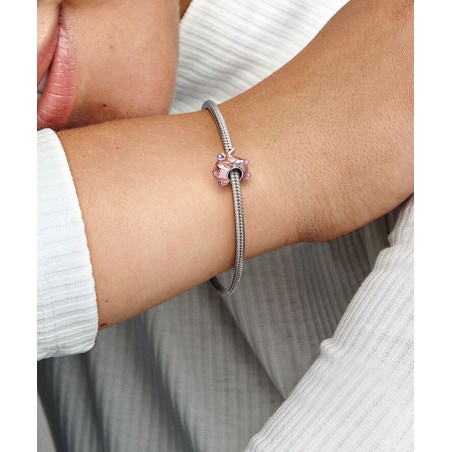 Flying pig sterling silver charm with transparent light pink