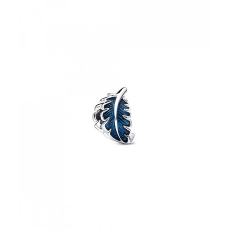 Feather sterling silver charm with transparent blue enamel