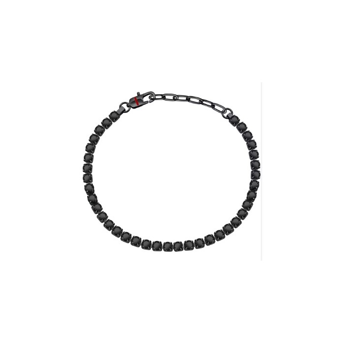 PULSEIRA, SECTOR,TENNIS, AÇO PRT E CRISTAL PRETO,22CM