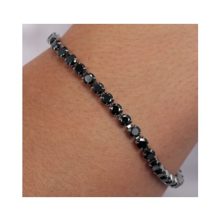 PULSEIRA, SECTOR,TENNIS, AÇO PRATE. E CRISTAL PRETO,22CM