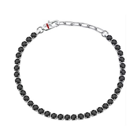 PULSEIRA, SECTOR,TENNIS, AÇO PRATE. E CRISTAL PRETO,22CM