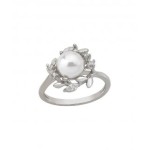 Anel Majorica, perola redonda branca de