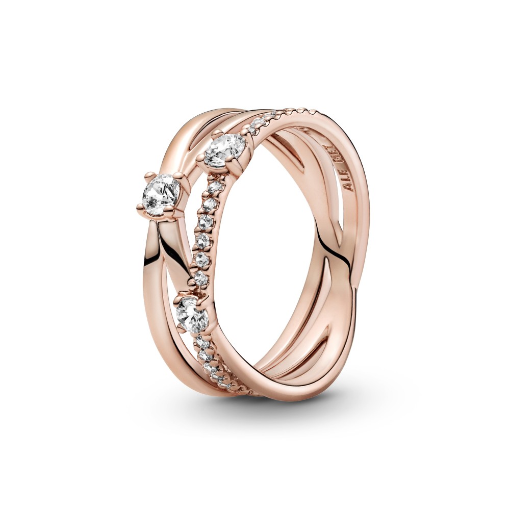 Anel Sparkling Triple Band, Pandora Rose  189400C01