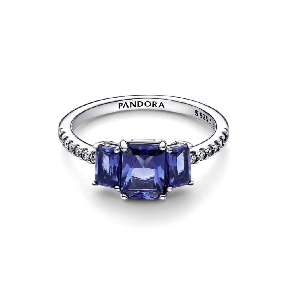Anel PANDORA Blue Rectangular Three Stone prata- 192389c01