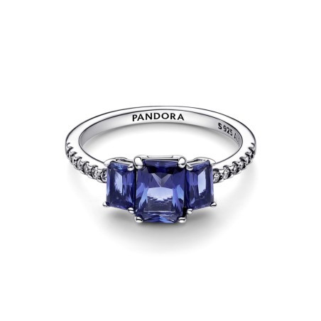 Anel PANDORA Blue Rectangular Three Stone prata- 192389c01