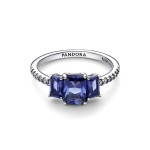 Anel PANDORA Blue Rectangular Three Stone prata- 192389c01