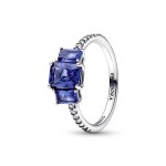 Anel PANDORA Blue Rectangular Three Stone prata- 192389c01