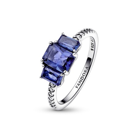 Anel PANDORA Blue Rectangular Three Stone prata- 192389c01