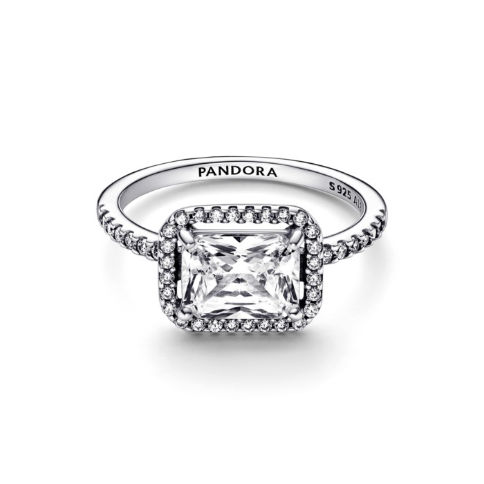 Anel Pandora Rectangular Sparkling Halo Prata192391C01