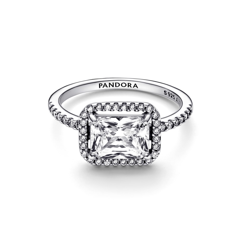 Anel Pandora Rectangular Sparkling Halo Prata192391C01