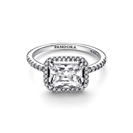 Anel Pandora Rectangular Sparkling Halo Prata192391C01