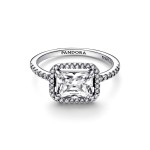 Anel Pandora Rectangular Sparkling Halo Prata192391C01