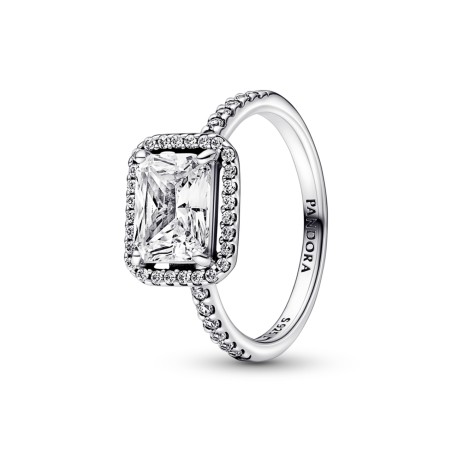Anel Pandora Rectangular Sparkling Halo Prata192391C01