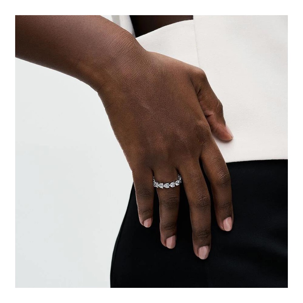 Anel Pandora Band Corações Transparentes 193103C01-52