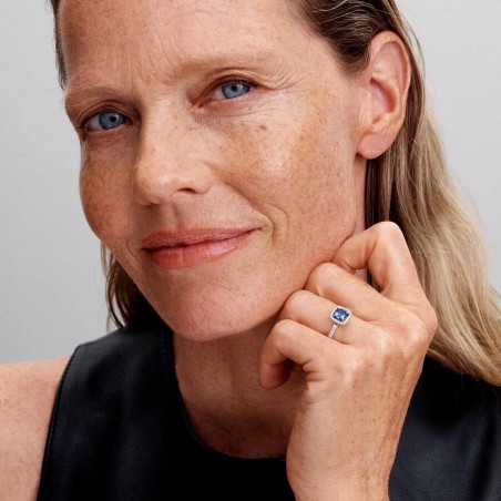 Anel Pandora Auréola Quadrada Azul Brilhante 193555C01-52